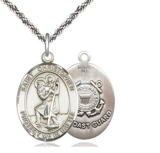 Sterling Silver Saint Christopher Coast Guard Medal Catholic Jewelry