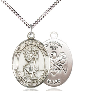 Sterling Silver Saint Christopher National Guard Medal Catholic Jewelry