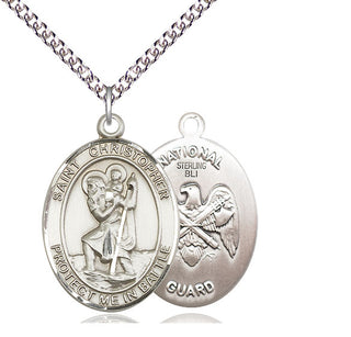 Sterling Silver Saint Christopher National Guard Medal Catholic Jewelry