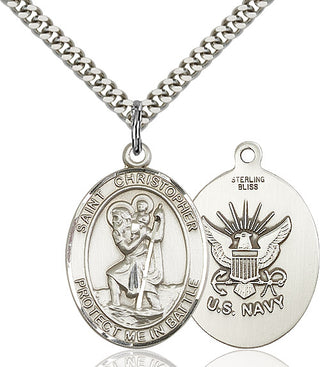 Sterling Silver Saint Christopher Navy Medal Catholic Jewelry