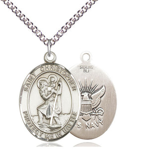 Sterling Silver Saint Christopher Navy Medal Catholic Jewelry