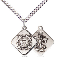 Sterling Silver Coast Guard Diamond Medal Religious Jewelry