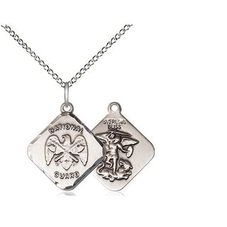Sterling Silver National Guard Diamond Medal Religious Jewelry