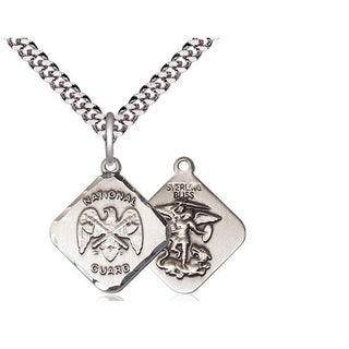 Sterling Silver National Guard Diamond Medal Religious Jewelry