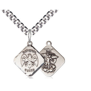 Sterling Silver National Guard Diamond Medal Religious Jewelry