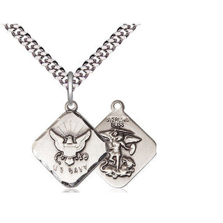 Sterling Silver Navy Diamond Medal Religious Jewelry