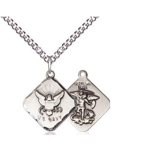 Sterling Silver Navy Diamond Medal Religious Jewelry