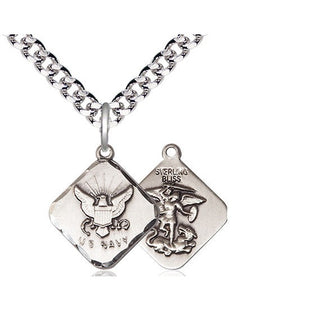 Sterling Silver Navy Diamond Medal Religious Jewelry