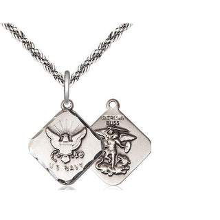 Sterling Silver Navy Diamond Medal Religious Jewelry