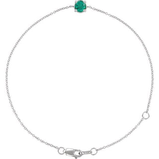 14K White Lab-Grown Emerald  6 1/2-7-1/2" Bracelet