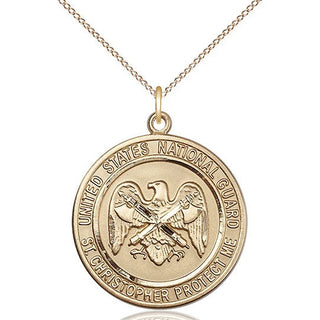 14kt Gold Filled National Guard St Christopher Medal Catholic Jewelry Engraved Catholic Saint Jewelry