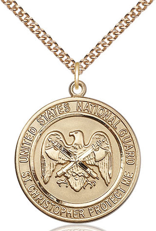 14kt Gold Filled National Guard St Christopher Medal Catholic Jewelry Engraved Catholic Saint Jewelry