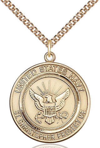 14kt Gold Filled Navy St Christopher Medal Catholic Jewelry Engraved Catholic Saint Jewelry