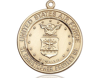 14kt Gold Air Force St Christopher Medal Engraved Catholic Saint Jewelry