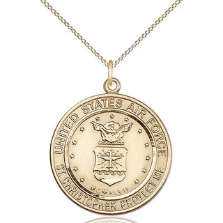 14kt Gold Air Force St Christopher Medal Engraved Catholic Saint Jewelry