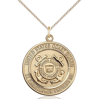 14kt Gold Coast Guard St Christopher Medal Engraved Catholic Saint Jewelry