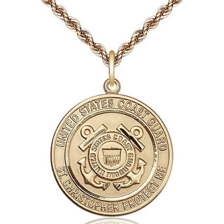 14kt Gold Coast Guard St Christopher Medal Engraved Catholic Saint Jewelry