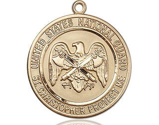 14kt Gold National Guard St Christopher Medal Engraved Catholic Saint Jewelry