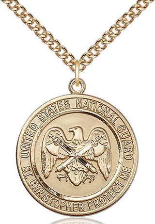14kt Gold National Guard St Christopher Medal Engraved Catholic Saint Jewelry