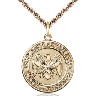 14kt Gold National Guard St Christopher Medal Engraved Catholic Saint Jewelry