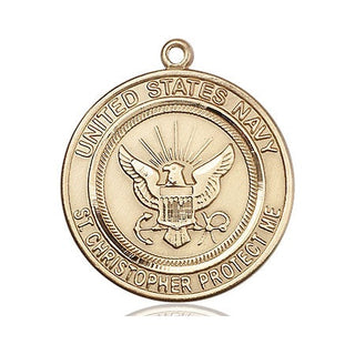 14kt Gold Navy St Christopher Medal Engraved Catholic Saint Jewelry