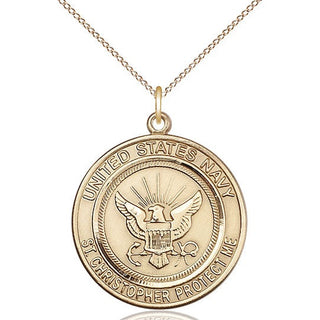 14kt Gold Navy St Christopher Medal Engraved Catholic Saint Jewelry