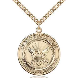 14kt Gold Navy St Christopher Medal Engraved Catholic Saint Jewelry