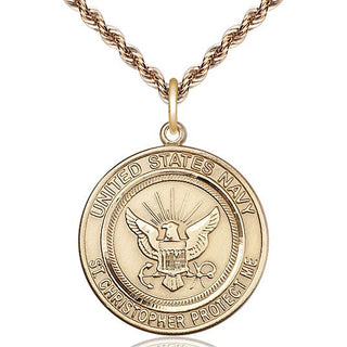 14kt Gold Navy St Christopher Medal Engraved Catholic Saint Jewelry