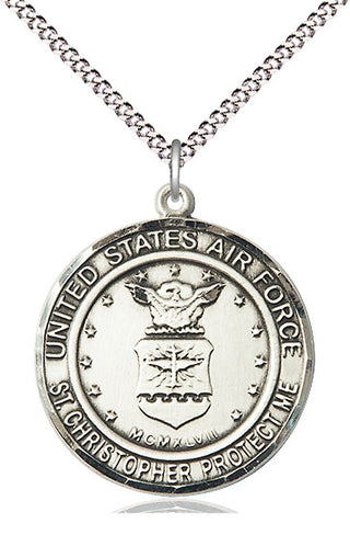 Sterling Silver Air Force St Christopher Medal Catholic Jewelry Engraved Catholic Saint Jewelry