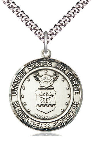 Sterling Silver Air Force St Christopher Medal Catholic Jewelry Engraved Catholic Saint Jewelry
