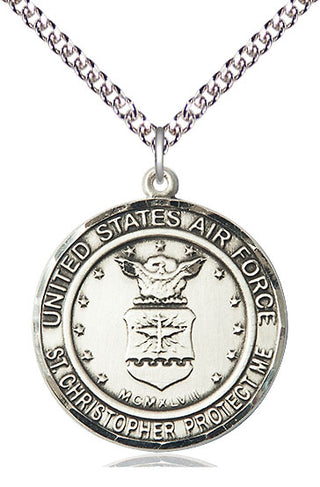 Sterling Silver Air Force St Christopher Medal Catholic Jewelry Engraved Catholic Saint Jewelry
