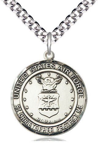 Sterling Silver Air Force St Christopher Medal Catholic Jewelry Engraved Catholic Saint Jewelry