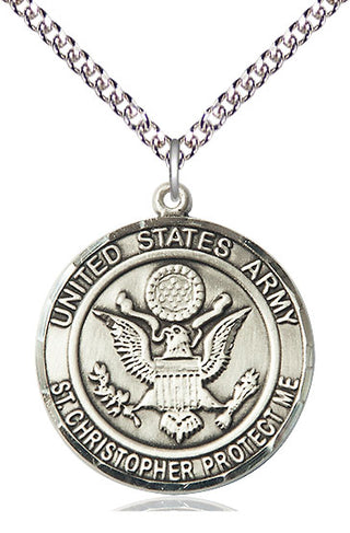 Sterling Silver Army St Christopher Medal Catholic Jewelry Engraved Catholic Saint Jewelry