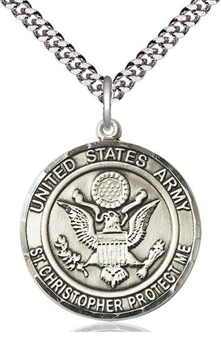 Sterling Silver Army St Christopher Medal Catholic Jewelry Engraved Catholic Saint Jewelry