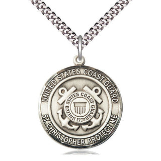 Sterling Silver Coast Guard St Christopher Medal Catholic Jewelry Engraved Catholic Saint Jewelry