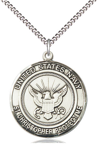 Sterling Silver Navy St Christopher Medal Catholic Jewelry Engraved Catholic Saint Jewelry