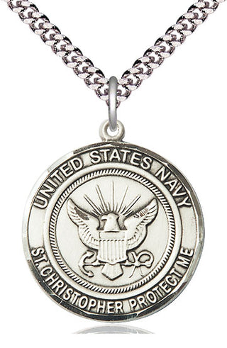 Sterling Silver Navy St Christopher Medal Catholic Jewelry Engraved Catholic Saint Jewelry