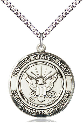 Sterling Silver Navy St Christopher Medal Catholic Jewelry Engraved Catholic Saint Jewelry