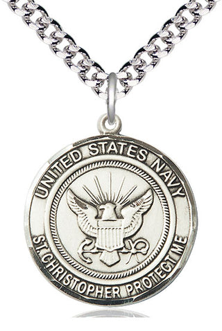 Sterling Silver Navy St Christopher Medal Catholic Jewelry Engraved Catholic Saint Jewelry