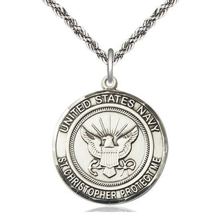 Sterling Silver Navy St Christopher Medal Catholic Jewelry Engraved Catholic Saint Jewelry