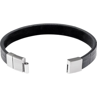Stainless Steel 11 mm Black Leather 8 1/2" Bracelet