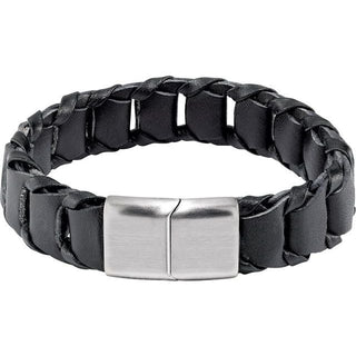 Stainless Steel 17 mm Black Leather 8 1/2" Bracelet