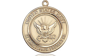 14kt Gold Filled Navy St Christopher Medal Engraved Catholic Saint Jewelry