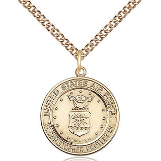 14kt Gold Air Force St Christopher Medal Engraved Catholic Saint Jewelry