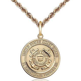 14kt Gold Coast Guard St Christopher Medal Engraved Catholic Saint Jewelry