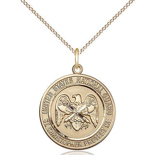 14kt Gold National Guard St Christopher Medal Engraved Catholic Saint Jewelry
