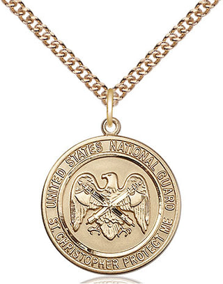 14kt Gold National Guard St Christopher Medal Engraved Catholic Saint Jewelry