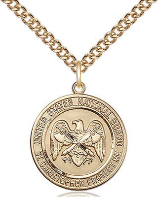 14kt Gold National Guard St Christopher Medal Engraved Catholic Saint Jewelry