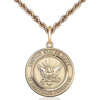 14kt Gold Navy St Christopher Medal Engraved Catholic Saint Jewelry