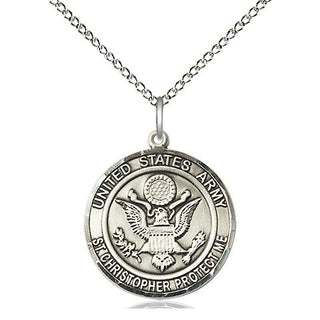 Sterling Silver Army St Christopher Medal Religious Jewelry Engraved Catholic Saint Jewelry